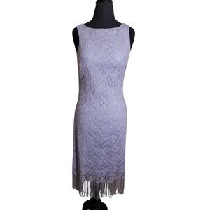 Hourglass lavender sleeveless lace shift dress shimmer fringe hem size  medium